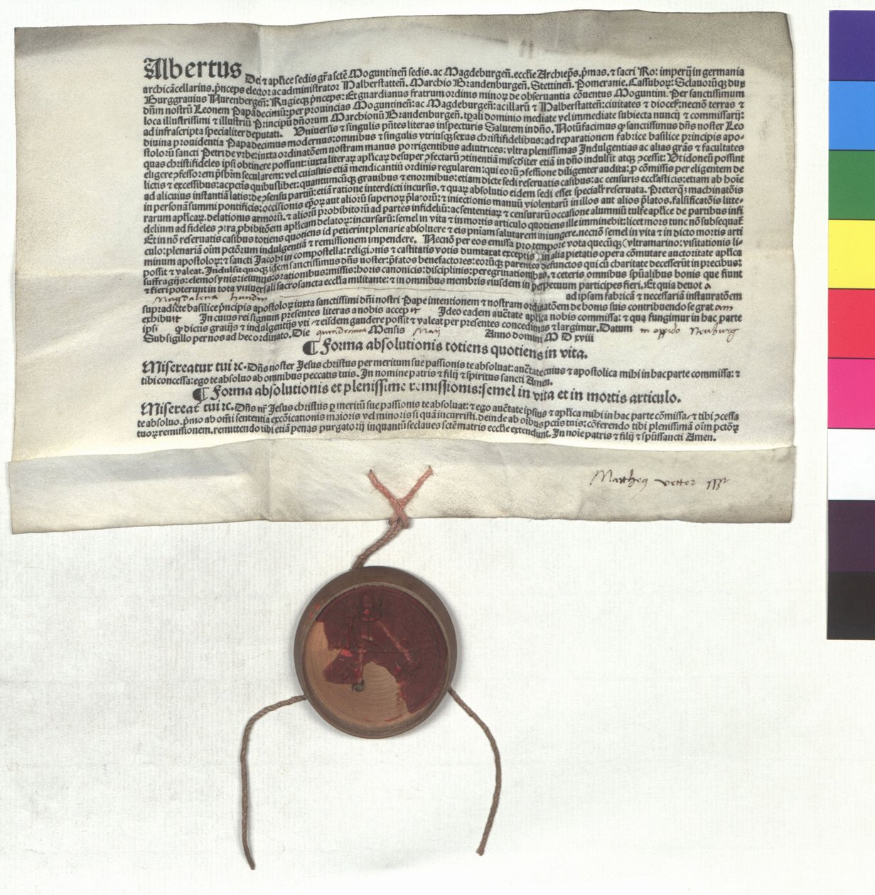Lettera di indulgenza di Alberto di Brandeburgo, arcivescovo di Magonza, su autorità del papa Leone X da Unknown artist