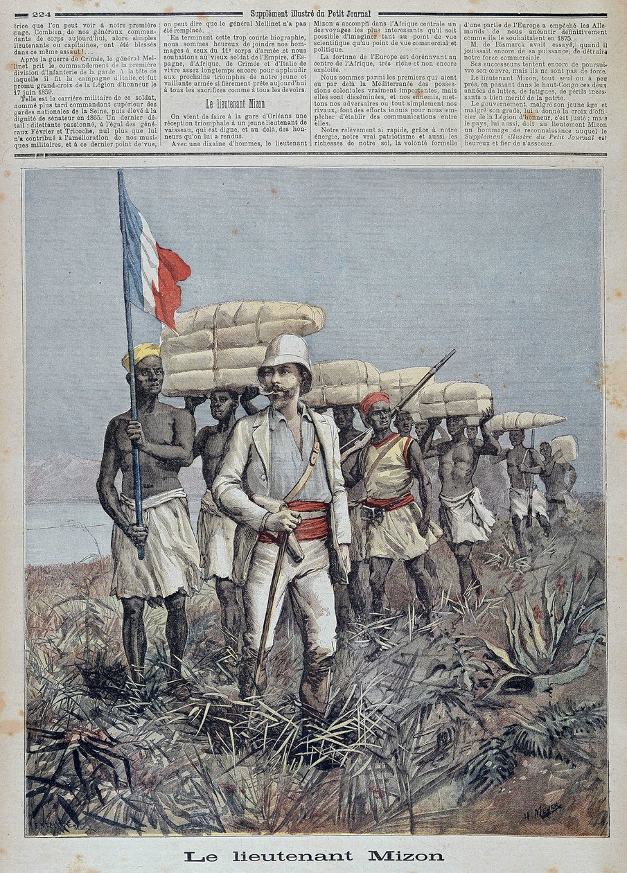 Il tenente Mizon guida una colonna di esplorazione in Africa Centrale - in "Le petit journal" del 09/07/1892 da Unknown artist