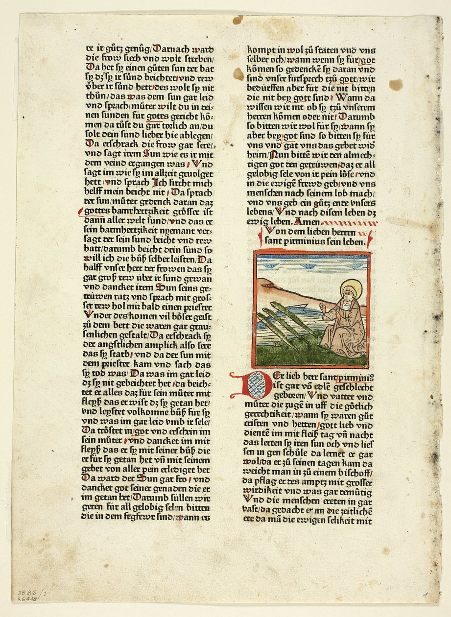 Vita di San Pirminio da Heiligenleben, Winterteil (Vite dei Santi, Inverno), Tavola 1 da Xilografie dai Libri del XV Secolo da Unknown artist