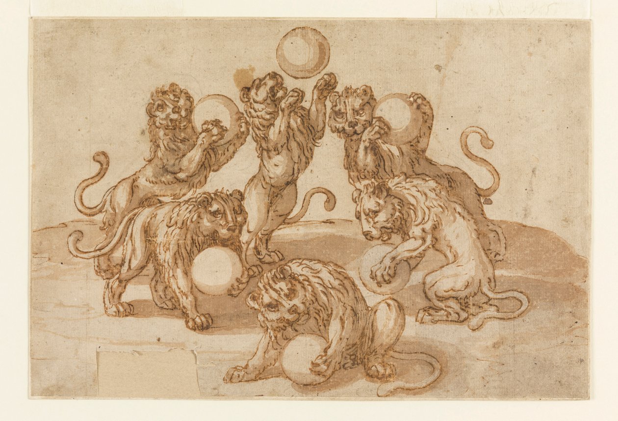 Leoni che giocolano con le palle dei Medici da Unknown artist