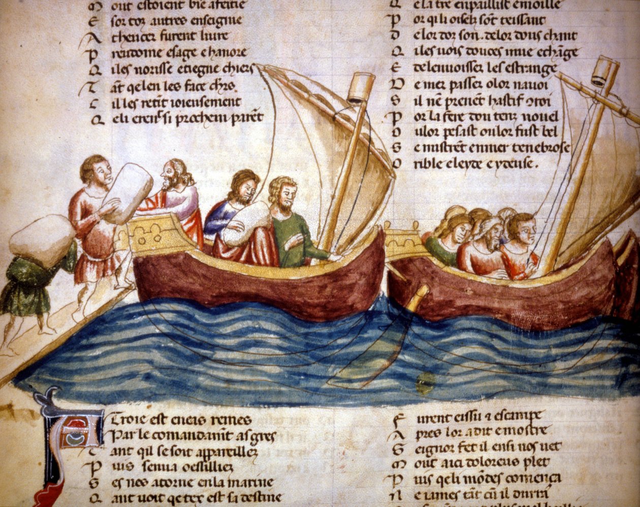 Caricamento del carico a bordo, fine XIII secolo. Miniatura del 
