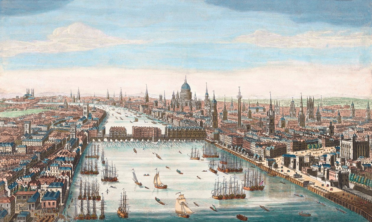 Londra nel XVIII secolo, Vista sul Tamigi verso il London Bridge e la Cattedrale di San Paolo da Unknown artist