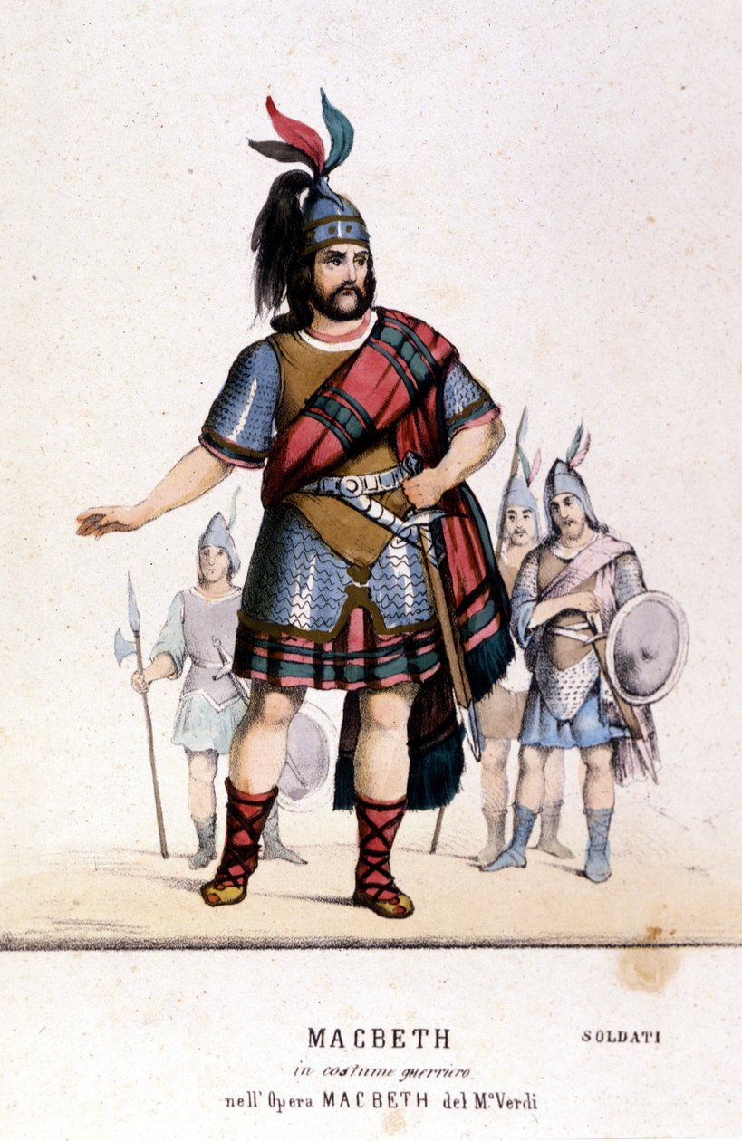 Personaggio di Macbeth in costume da guerriero nell