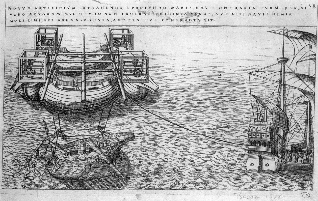 Macchina per il salvataggio delle navi nel XVI secolo - ed. 1578 da Unknown artist