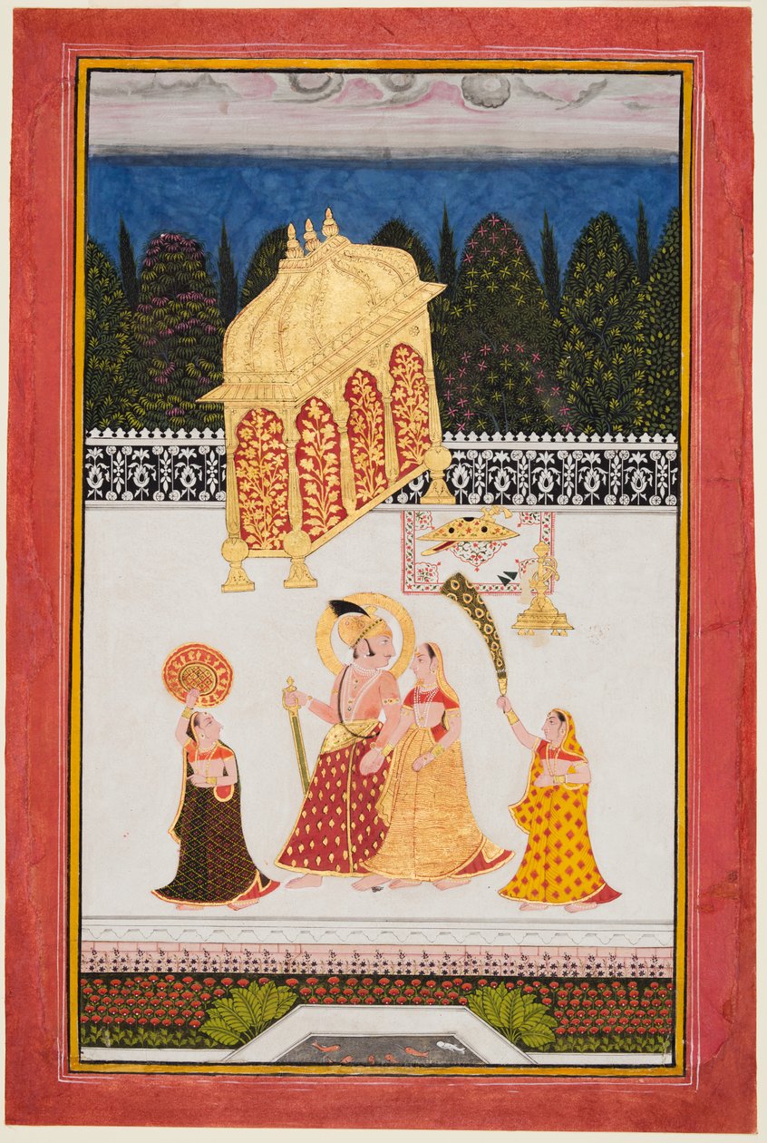 Maharana Ari Singh II di Mewar (r. 1761-73) con la sua consorte su una terrazza da Unknown artist