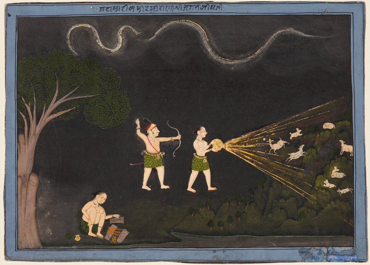 Maharana Jagat Singh II di Mewar (r. 1734-51) vestito da Bhil, caccia cervi di notte da Unknown artist