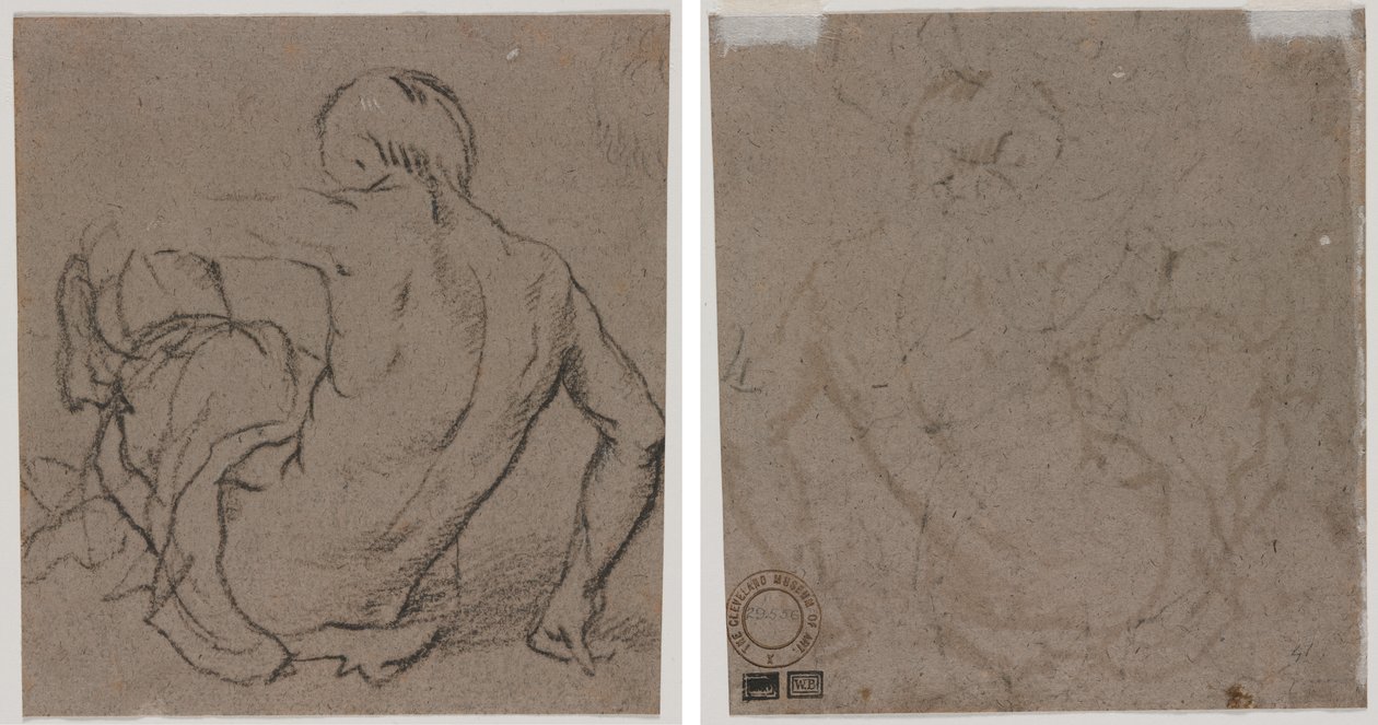 Uomo seduto a terra, visto da dietro (recto); Schizzo (verso) da Unknown artist