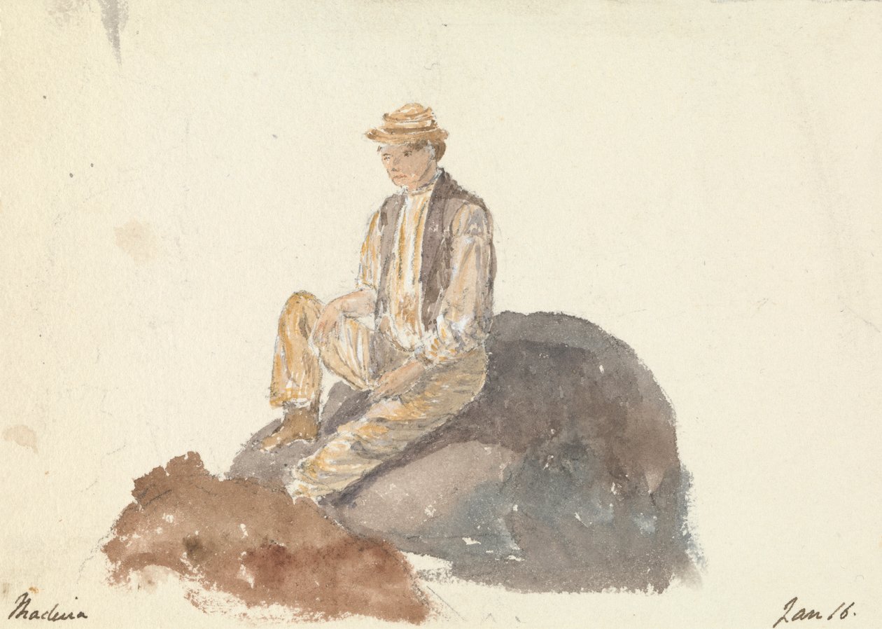 Uomo seduto su una roccia (Madeira 16 gennaio) da Unknown artist