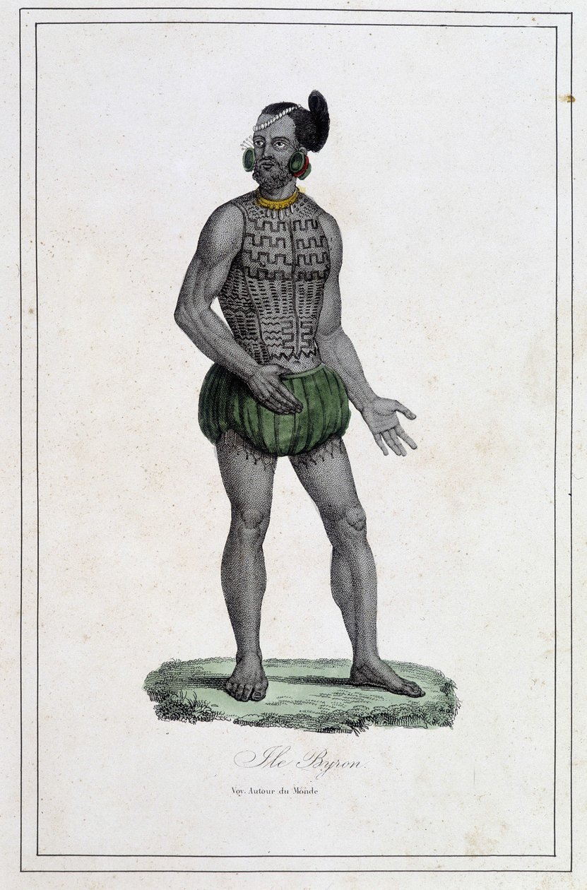 Uomo delle Isole Byron con tatuaggi (Polinesia) - in "I diversi popoli della terra" di Abate Paul Jonhanneaud, Libreria dei Buoni Libri da Unknown artist