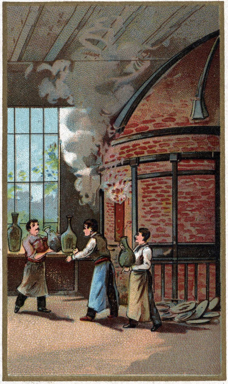Fabbricazione di porcellana: cottura. Cromolitografia della fine del XIX secolo da Unknown artist
