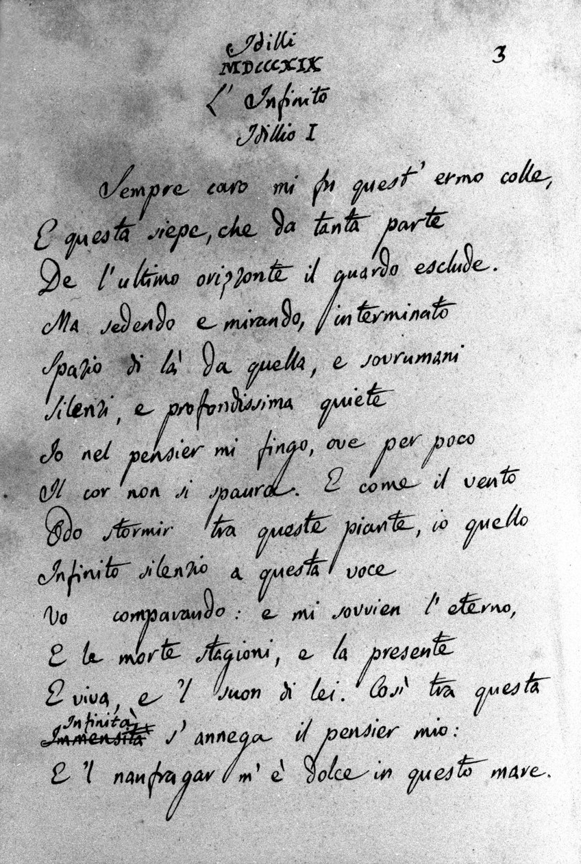Manoscritto di "Idilli" del poeta italiano Giacomo Leopardi (1798 - 1837) XIX secolo da Unknown artist