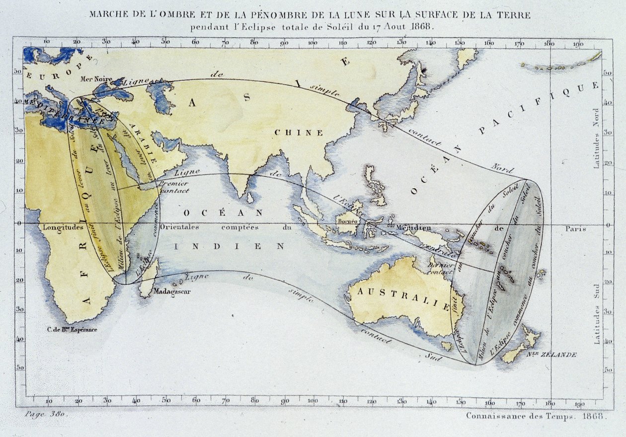 Mappa, pubblicata dal Bureau of Longitudes, che mostra il percorso dell