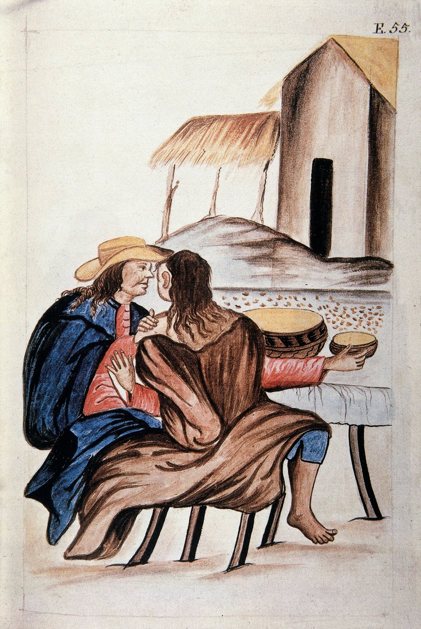 Accordo matrimoniale tra indiani, dal libro "Trujillo del Peru" o "Codice Martínez Compañón", di Baltazar Martinez Compañón y Bujanda, vescovo di Trujillo (1782-1785) da Unknown artist