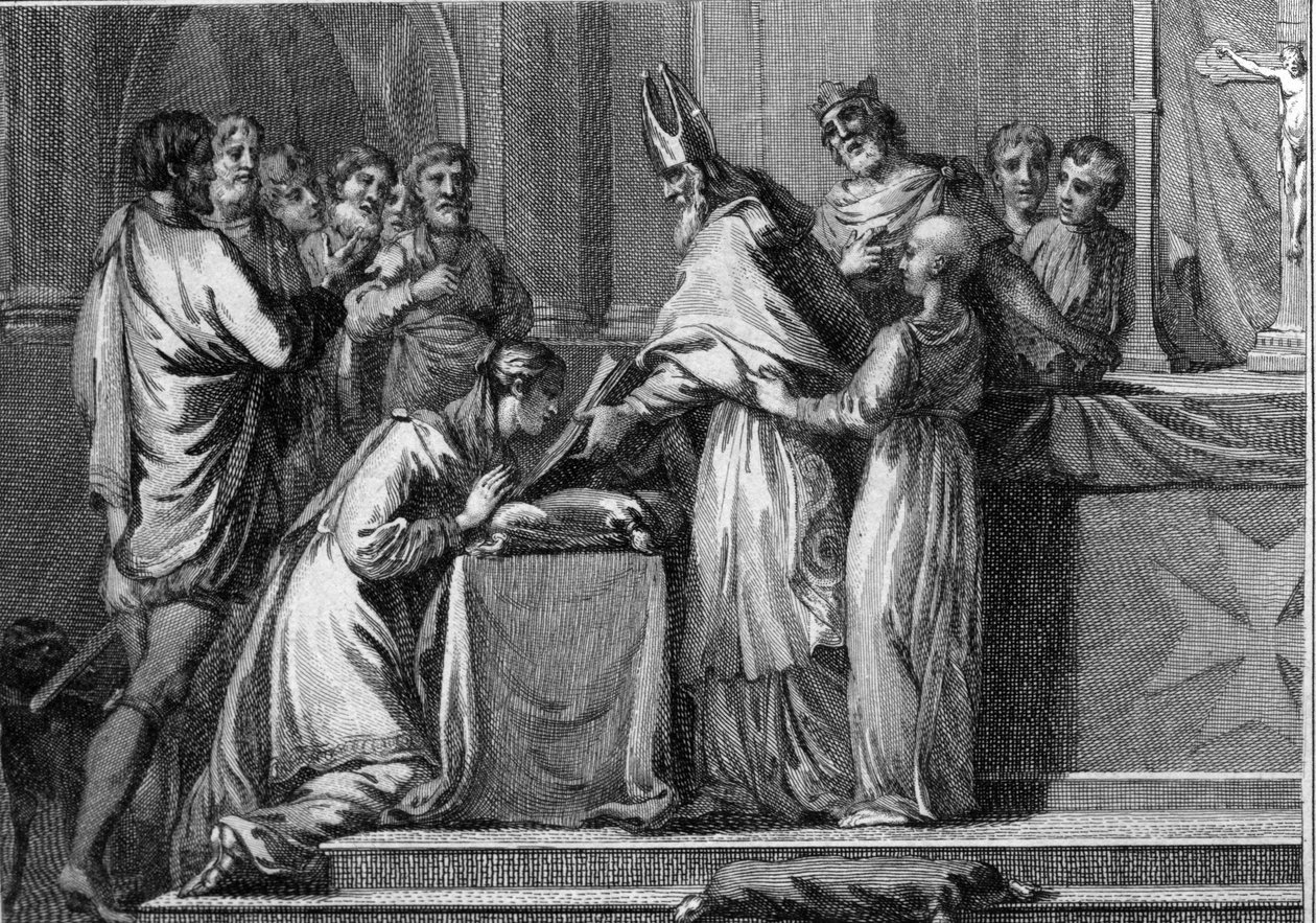 Matrimonio di Sigeberto I (535-575), Re di Austrasia e Brunehaut (o Brunechilde, 543-613), 566. Incisione del XVIII secolo da Unknown artist