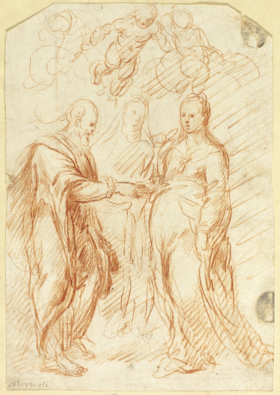 Sposalizio della Vergine (recto); schizzi della metà inferiore del volto di profilo (verso) da Unknown artist