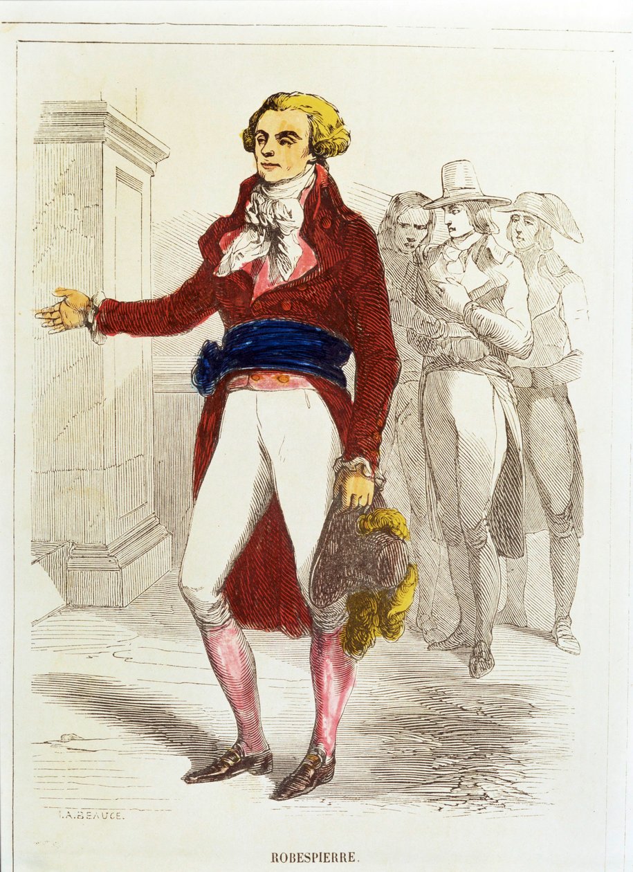 Maximilien Robespierre, acquaforte colorata a mano (acquaforte colorata a mano) da Unknown artist