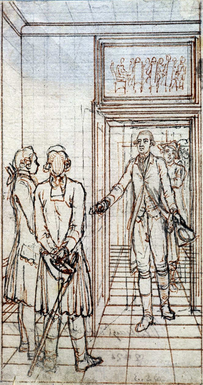 Incontro di Goethe e Jung Stilling a Strasburgo. Disegno del XIX secolo da Unknown artist