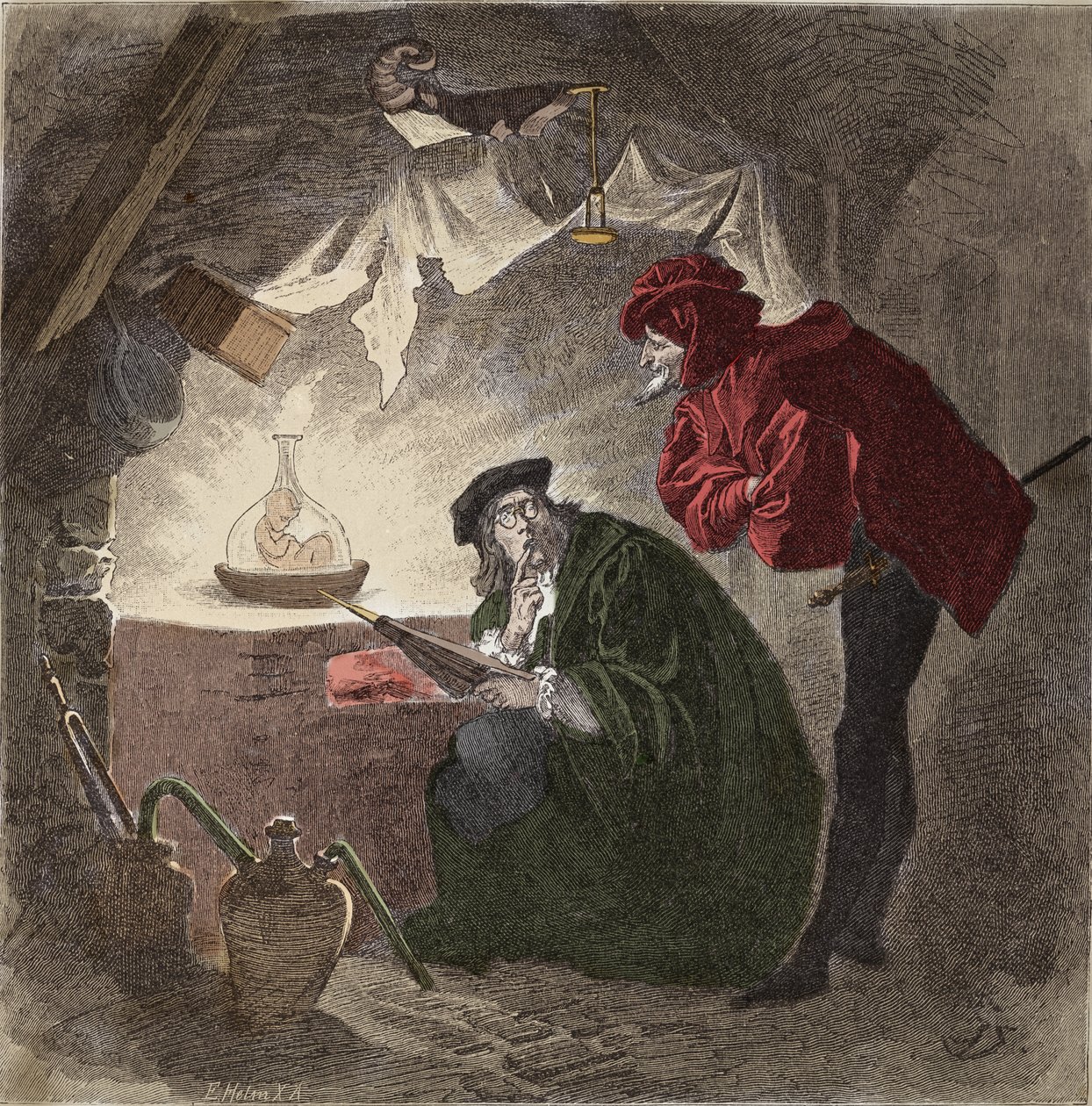 Mefistofele (Mephisto) a Faust. Illustrazione di "Faust" di Johann Wolfgang von Goethe (1749-1832) da Unknown artist