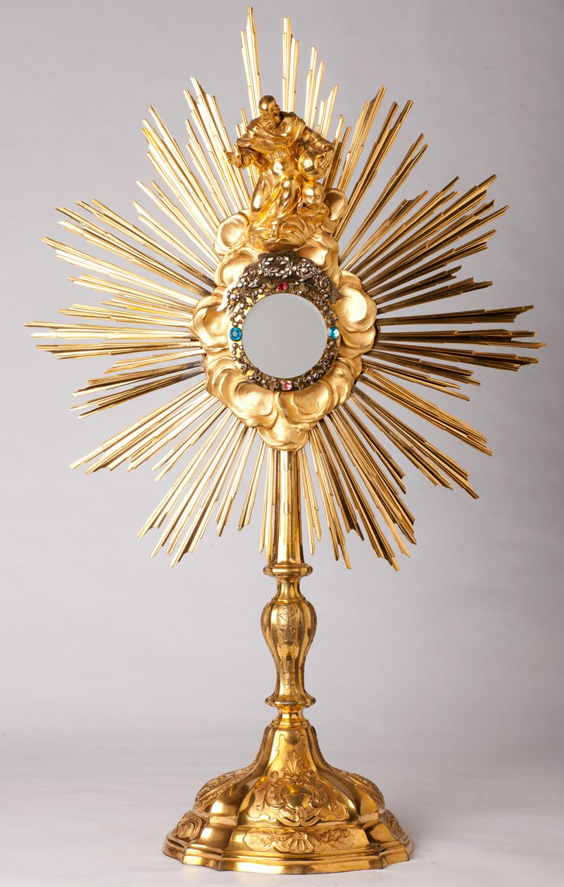 Ostensorio. Vermeil, diamanti, gioielli falsi con statua di Dio Padre. XVIII secolo. da Unknown artist