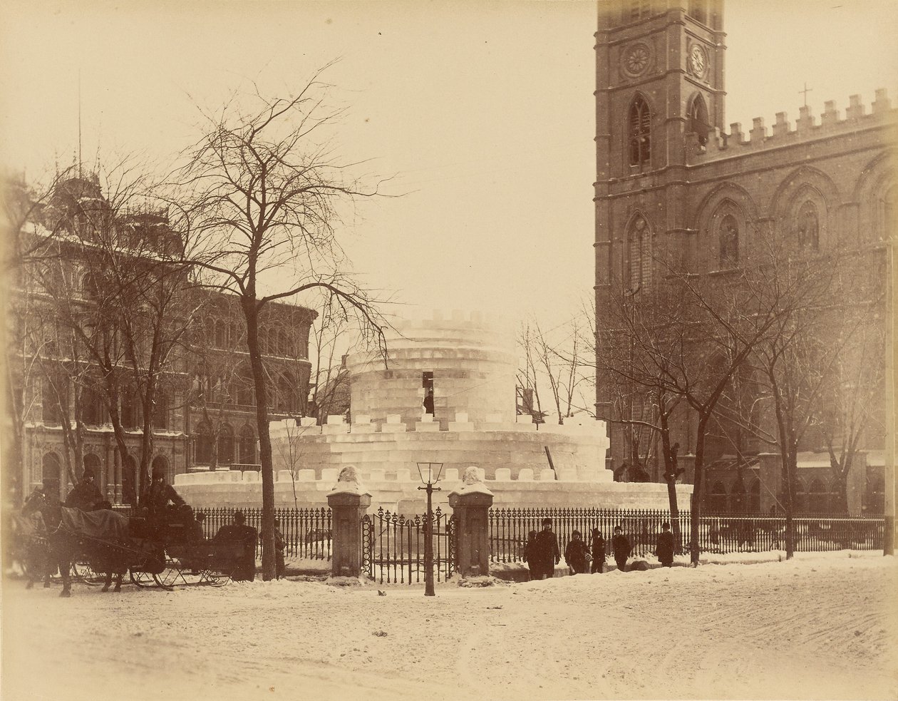 Montreal, labirinto di ghiaccio davanti alla chiesa di Notre-Dame da Unknown artist