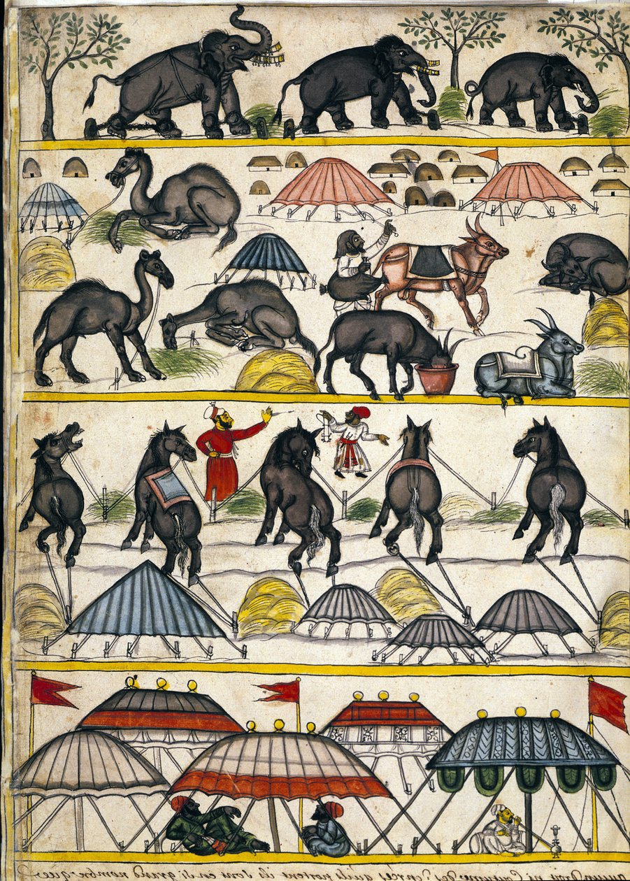 Campo militare Mughal. Pagina dal manoscritto (ms.8300) "Storia del Mogol" di Stefano Nivibus Cardeira. XVIII secolo. Biblioteca Marciana, Venezia da Unknown artist