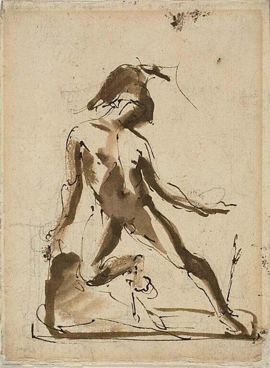 Figura mitologica: Achille con pelle di leone (recto); schizzi di figure (verso) da Unknown artist