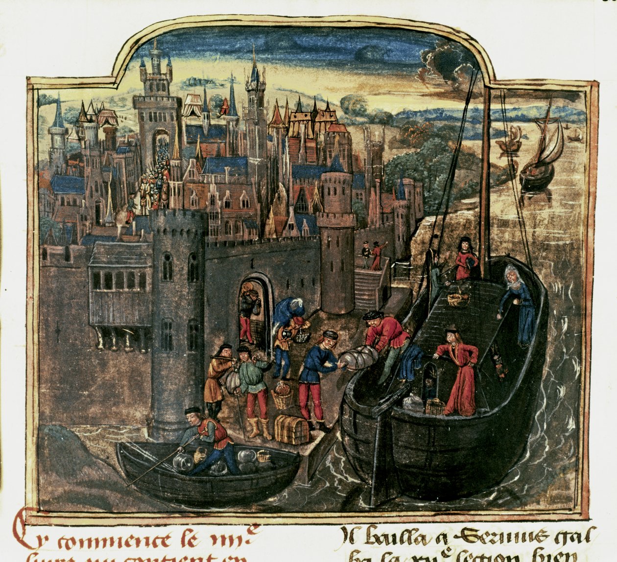 NAVIGAZIONE: Caricamento di una nave mercantile, fine XV secolo (miniatura) da Unknown artist