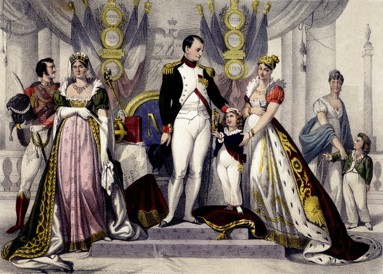 Dinastia napoleonica dal 1804 al 1815. Giuseppina, Napoleone I, Re di Roma, Maria Luisa. Incisione del XIX secolo da Unknown artist