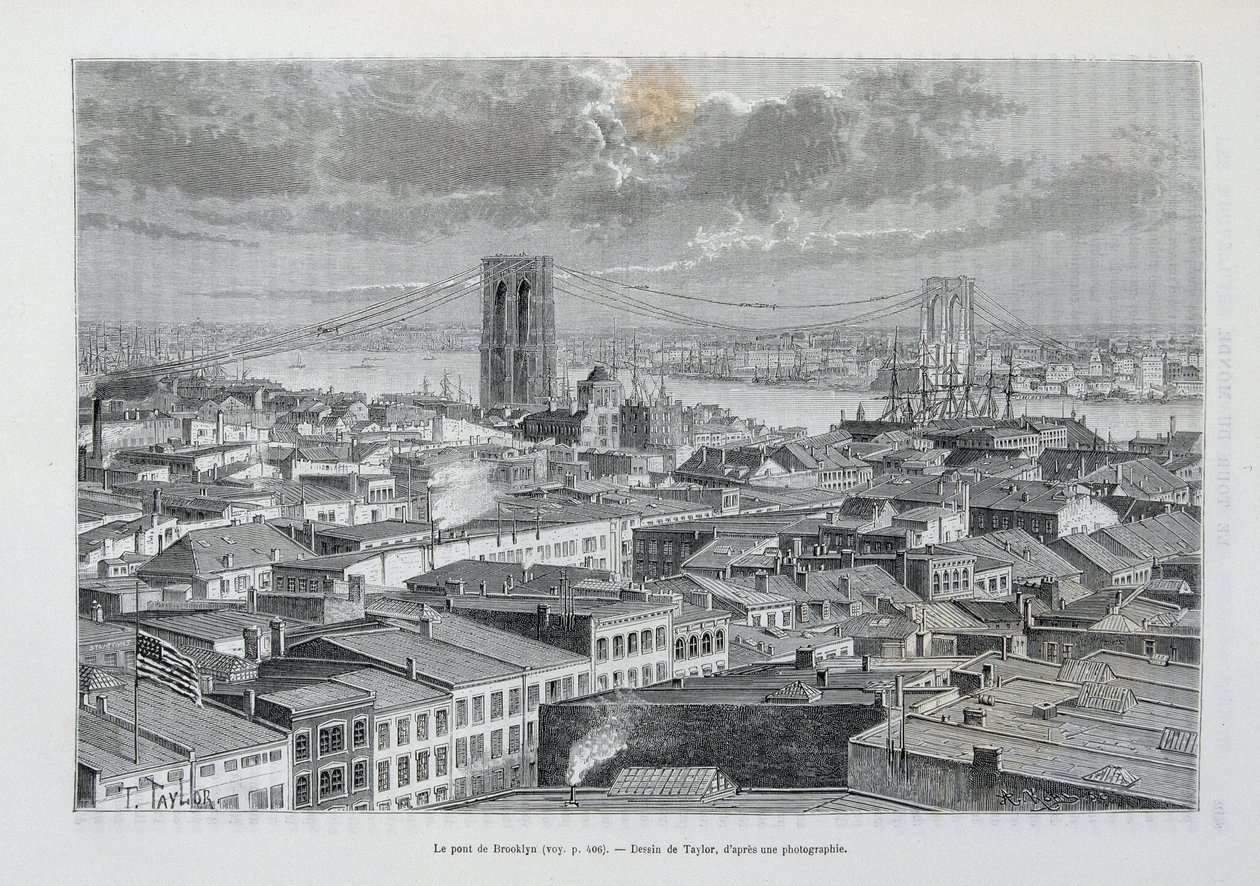 New York e il Ponte di Brooklyn in costruzione - in "Il giro del mondo", 2° semestre 1881 da Unknown artist