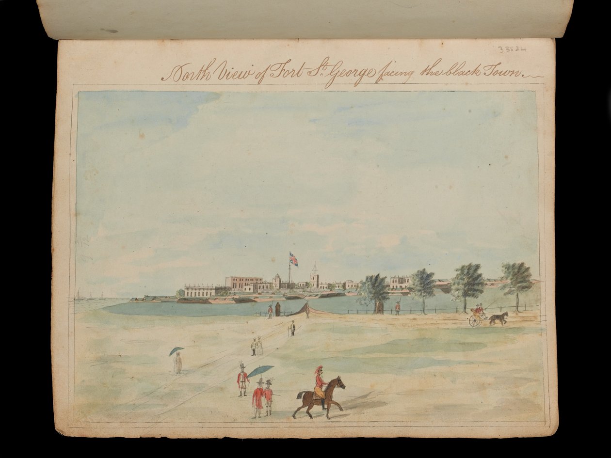 Vista nord del Forte St George di fronte alla città nera, c.1800 (acquerello) da Unknown artist