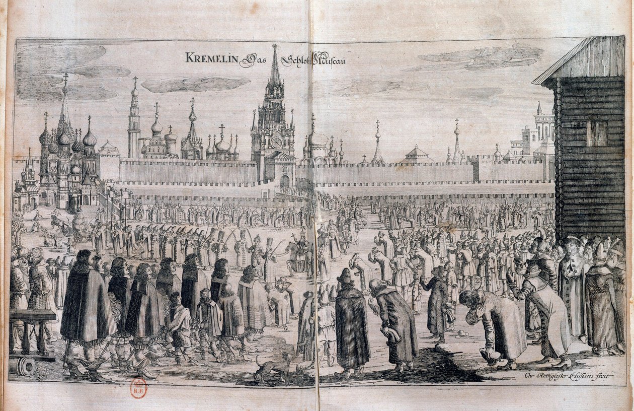 Cerimonia ufficiale con parata al Cremlino di Mosca. Incisione del XVII secolo. Biblioteca russa da Unknown artist