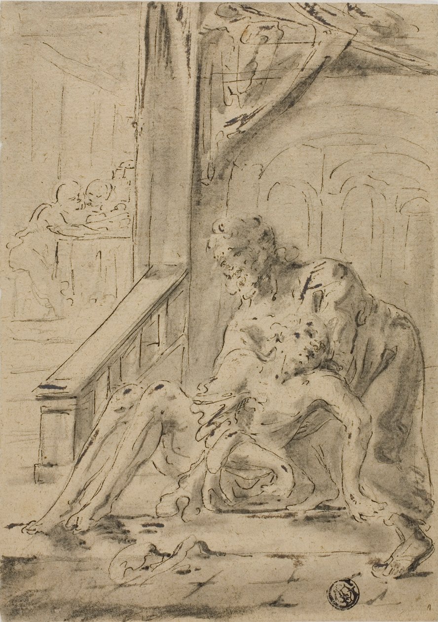 Vecchio che sostiene un giovane da Unknown artist