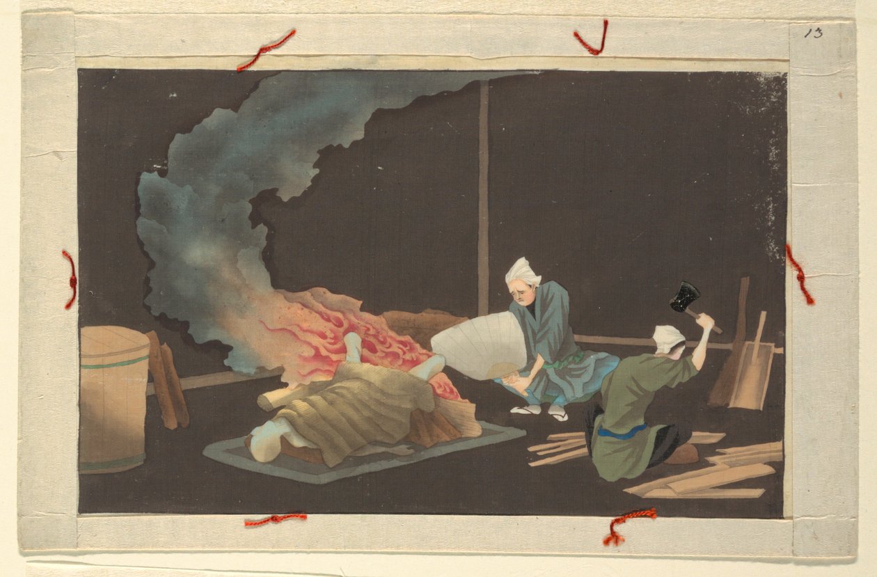Una delle sedici scene della morte e sepoltura di un uomo da Unknown artist