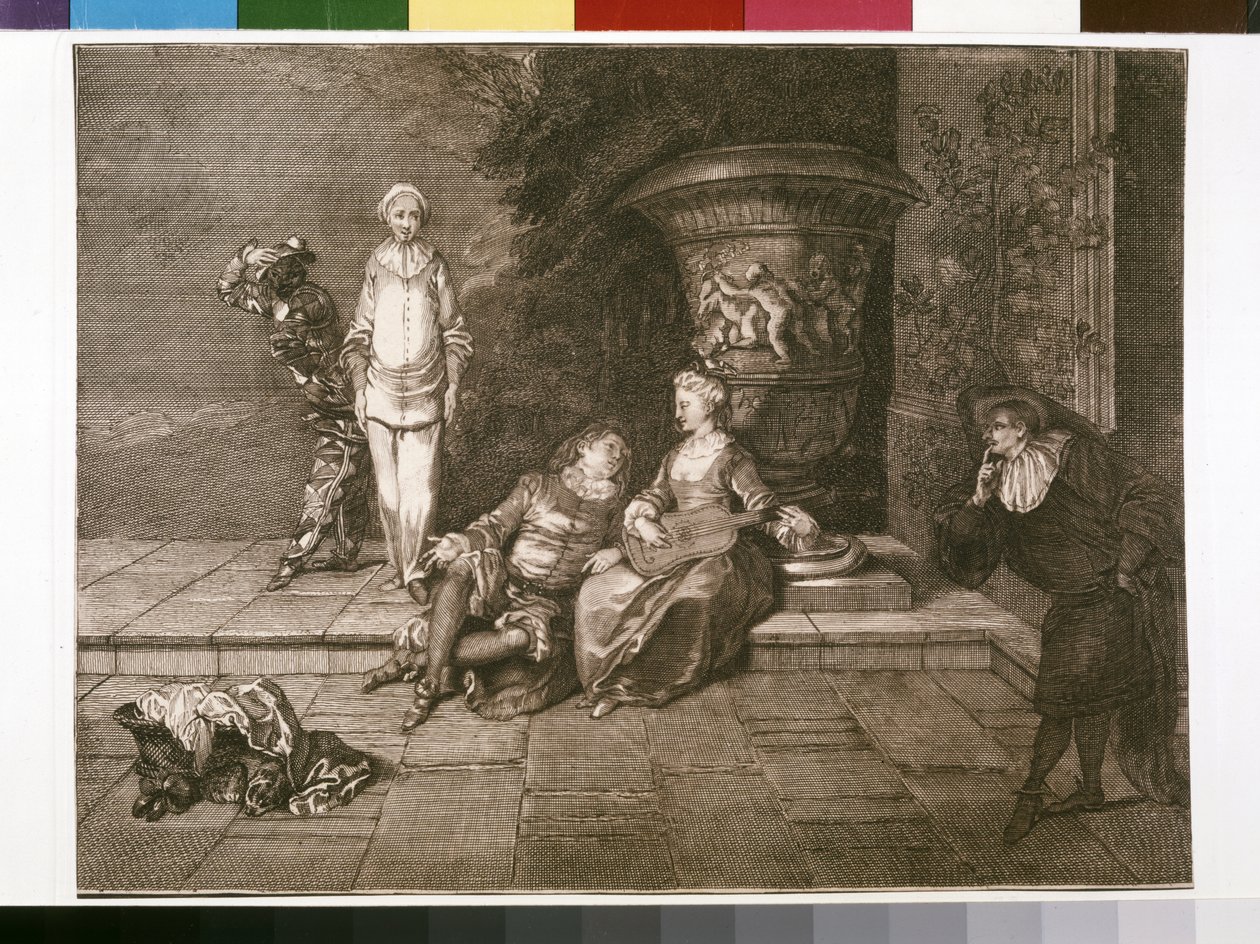 Incisione originale con Pierrot a sinistra da Unknown artist