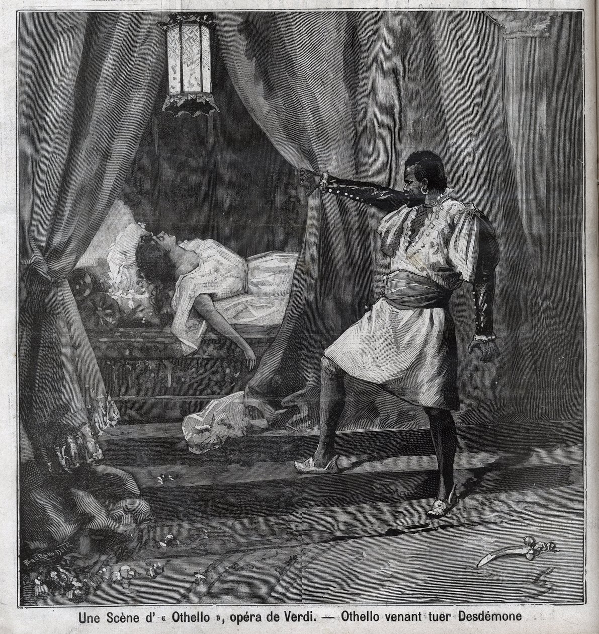 Otello ha appena ucciso Desdemona nel suo letto. Scena dell