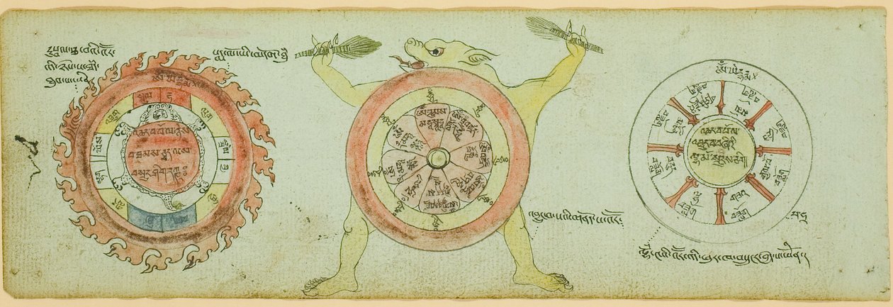 Pagina di un manoscritto con schemi di protezione dalle malattie dei bambini da Unknown artist