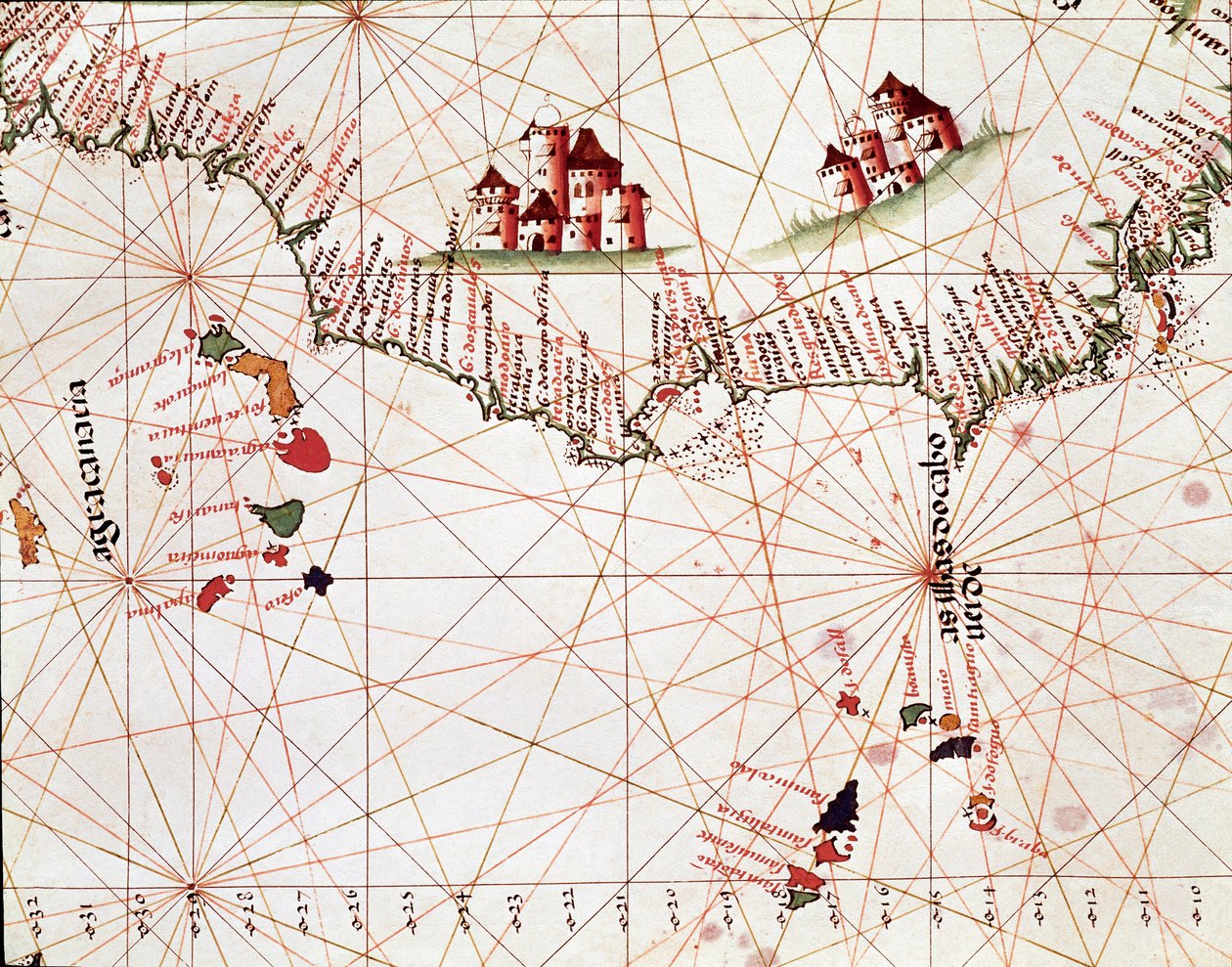 Pagina di una bozza marina che rappresenta le isole di Capo Verde, le Isole Canarie da Unknown artist