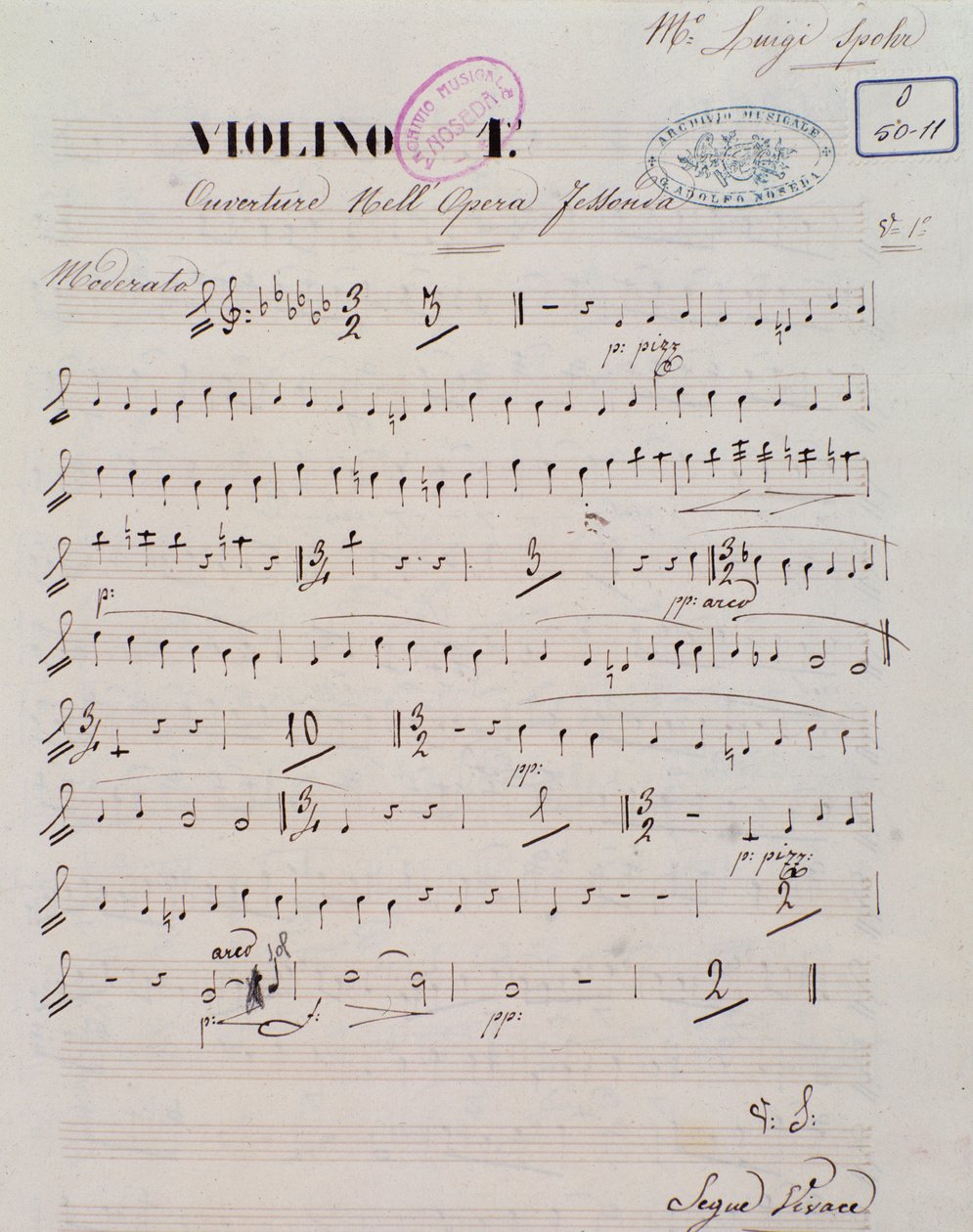 Pagina della partitura musicale per il primo violino nell