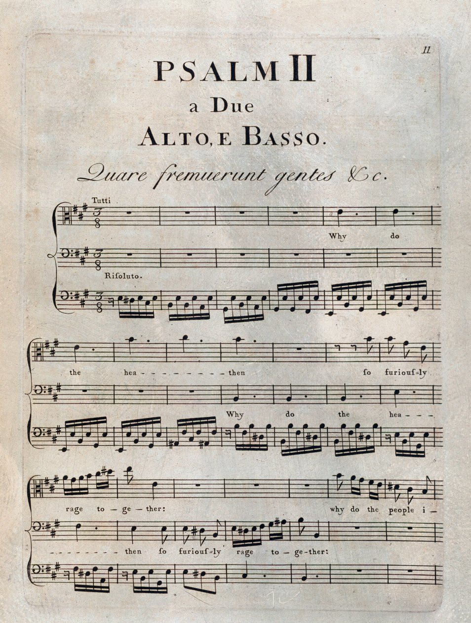 Pagina del secondo salmo nella partitura musicale di "I salmi" di Benedetto Marcello da Unknown artist