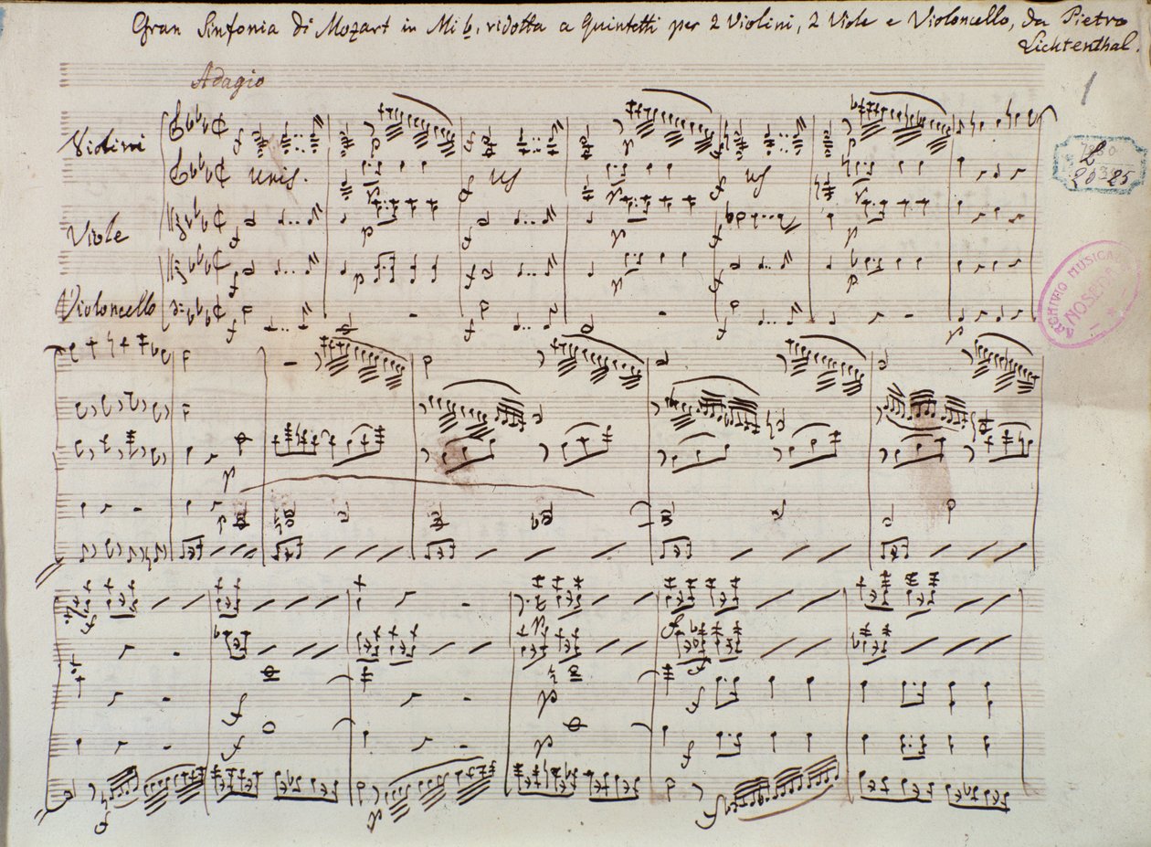 Pagina dello spartito per Sinfonia concertante per violino e viola in Mi bemolle, di Mozart, versione Lichtenthal da Unknown artist