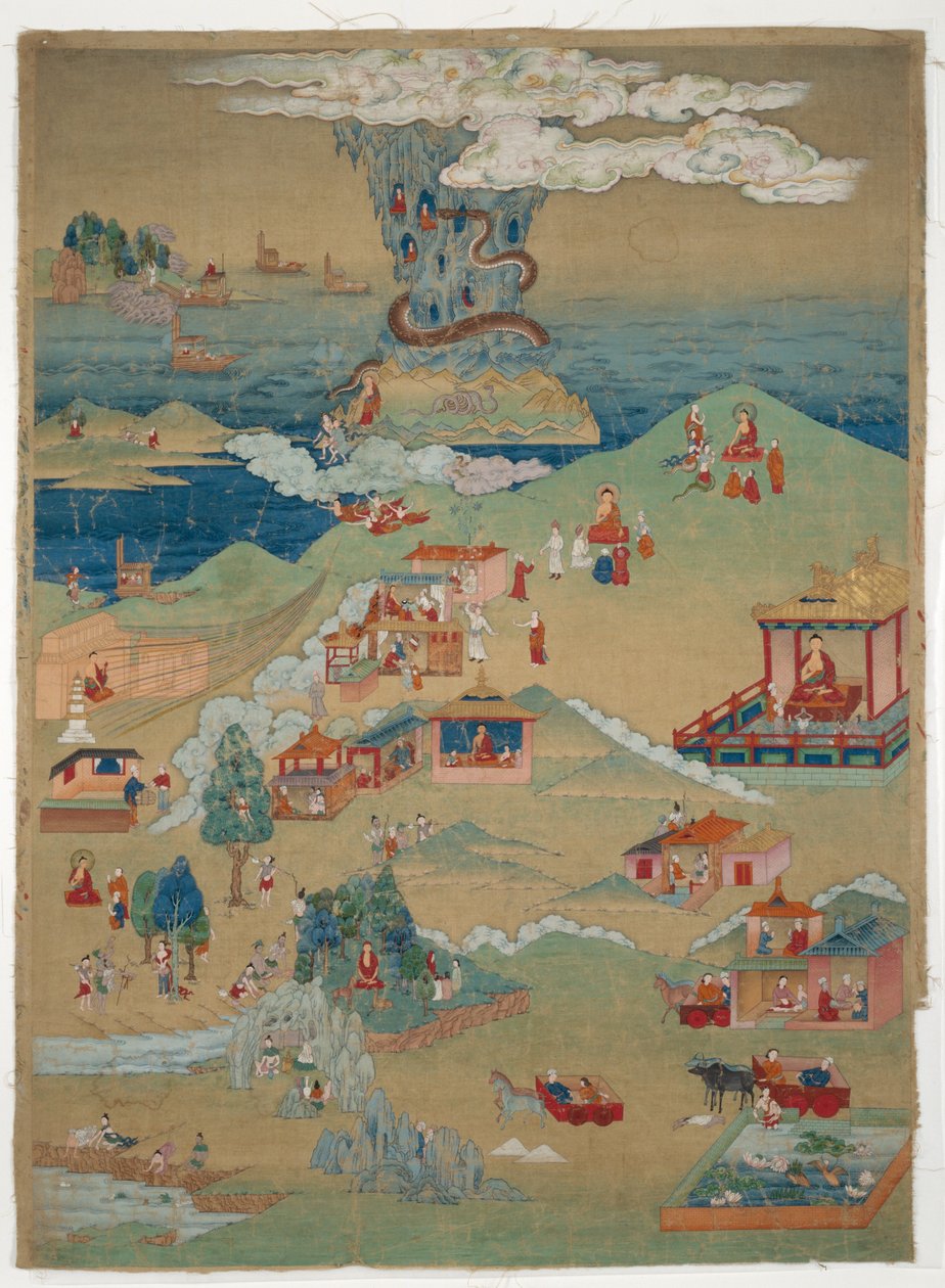 Stendardo dipinto (Thangka) di cinque racconti morali tratti dal Jataka Avadana Kalpalata da Unknown artist