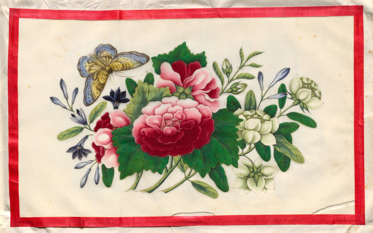 Pittura Nove da Libro illustrato di fiori e farfalle da Unknown artist