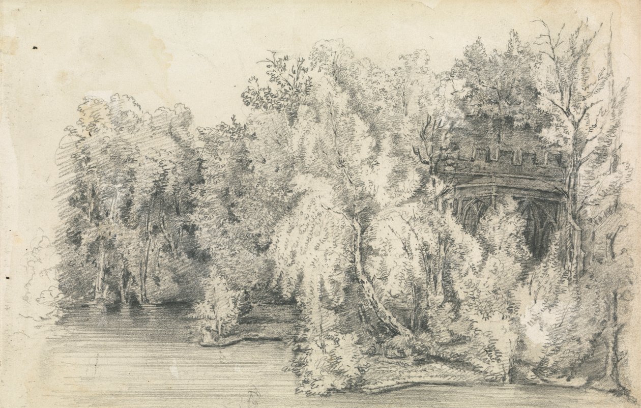 Parte di un edificio circondato da una foresta da Unknown artist