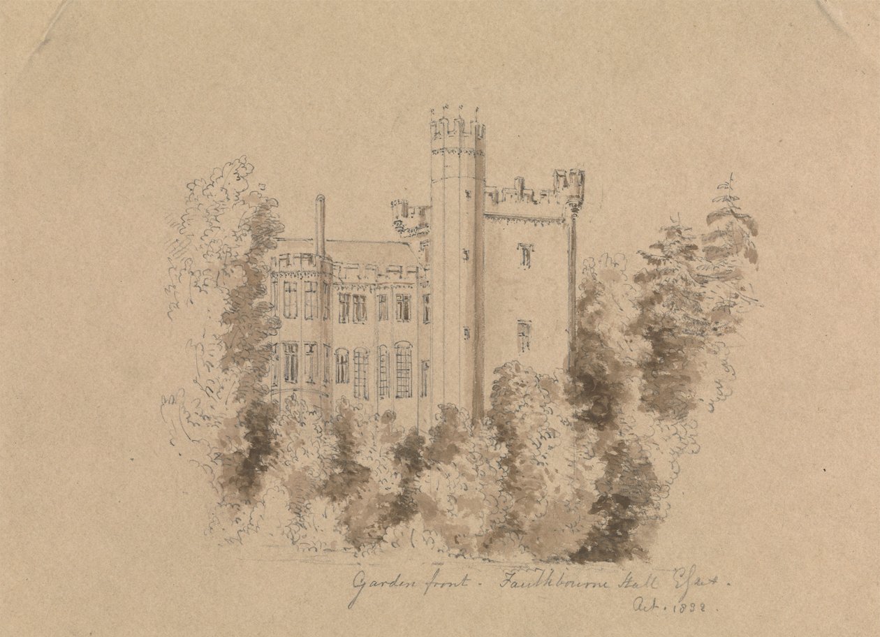 Parte di un castello circondato da alberi da Unknown artist