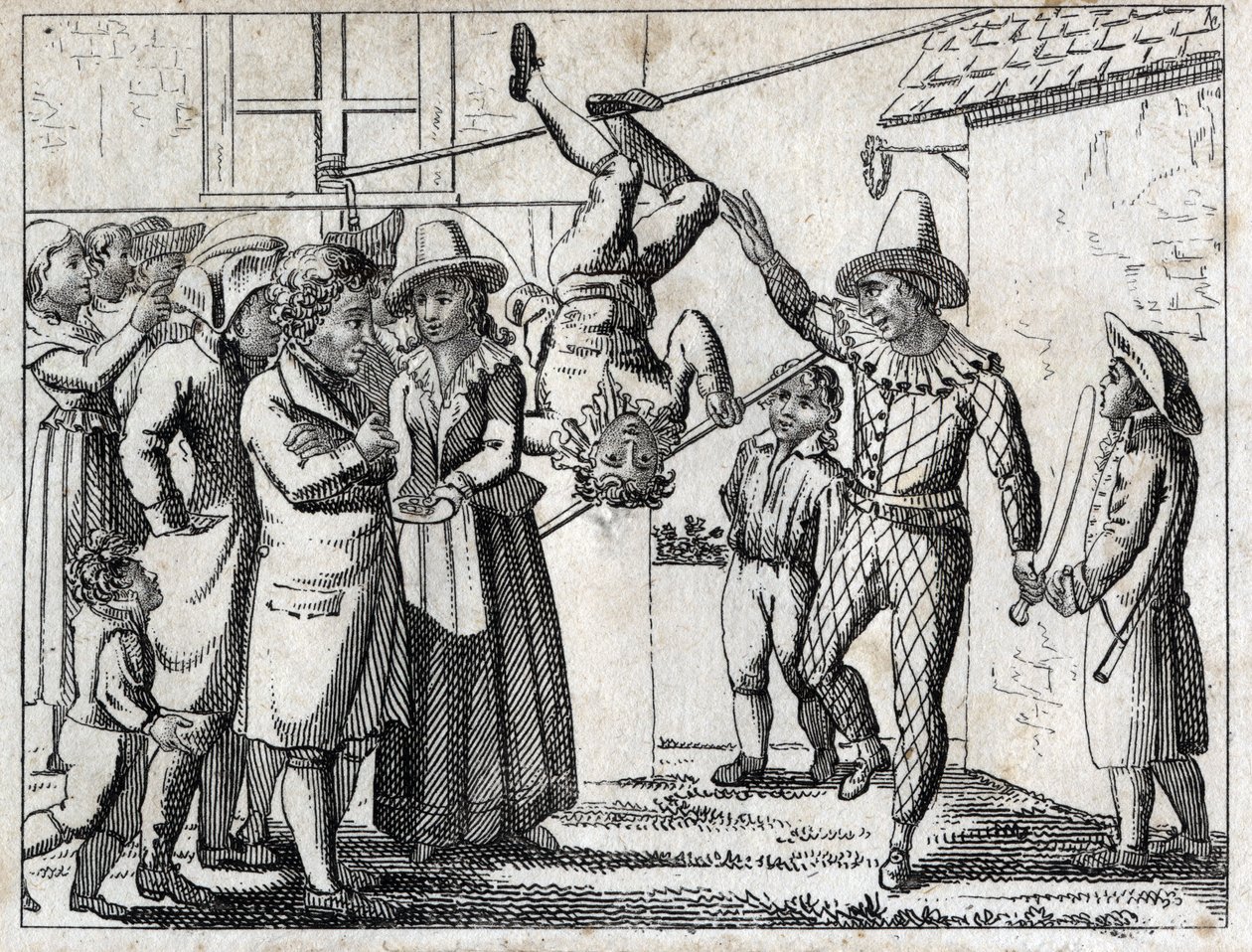 Festa nel villaggio: giochi e travestimenti. Incisione fine XVIII secolo. Collezione privata. da Unknown artist