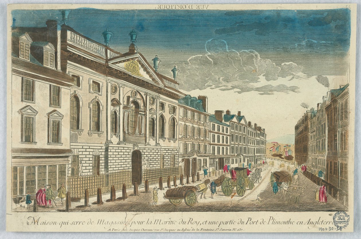 Peep-show, Maison Quiserie de Magasins, per la Marina del Re, e una parte del Porto di Plymouth in Inghilterra da Unknown artist