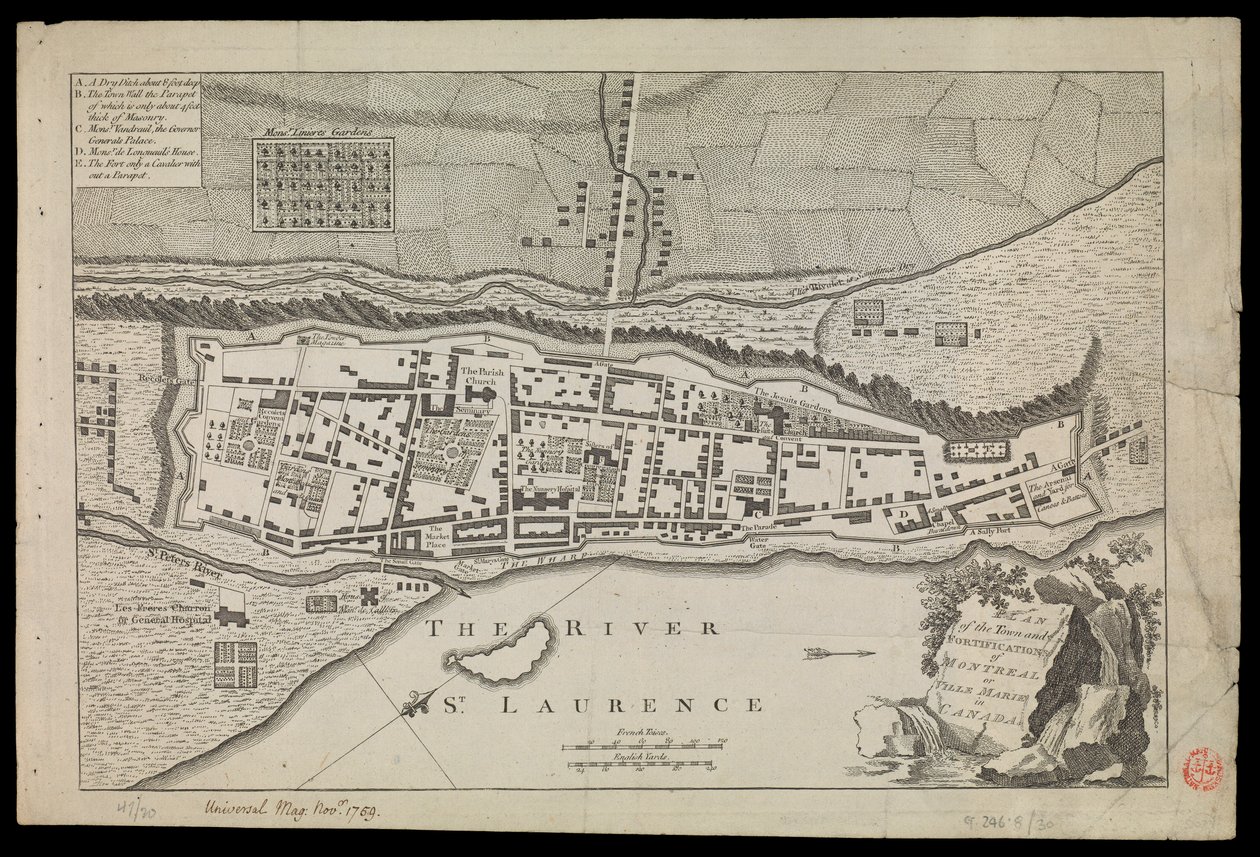 Piano della città e delle fortificazioni di Montral o Villa Marie in Canada da Unknown artist