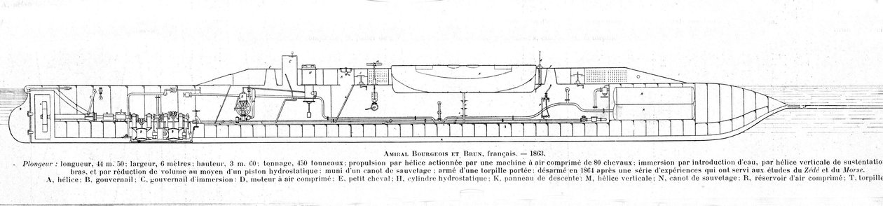 Tavola che rappresenta il sottomarino francese Bourgeois e Brown da Unknown artist