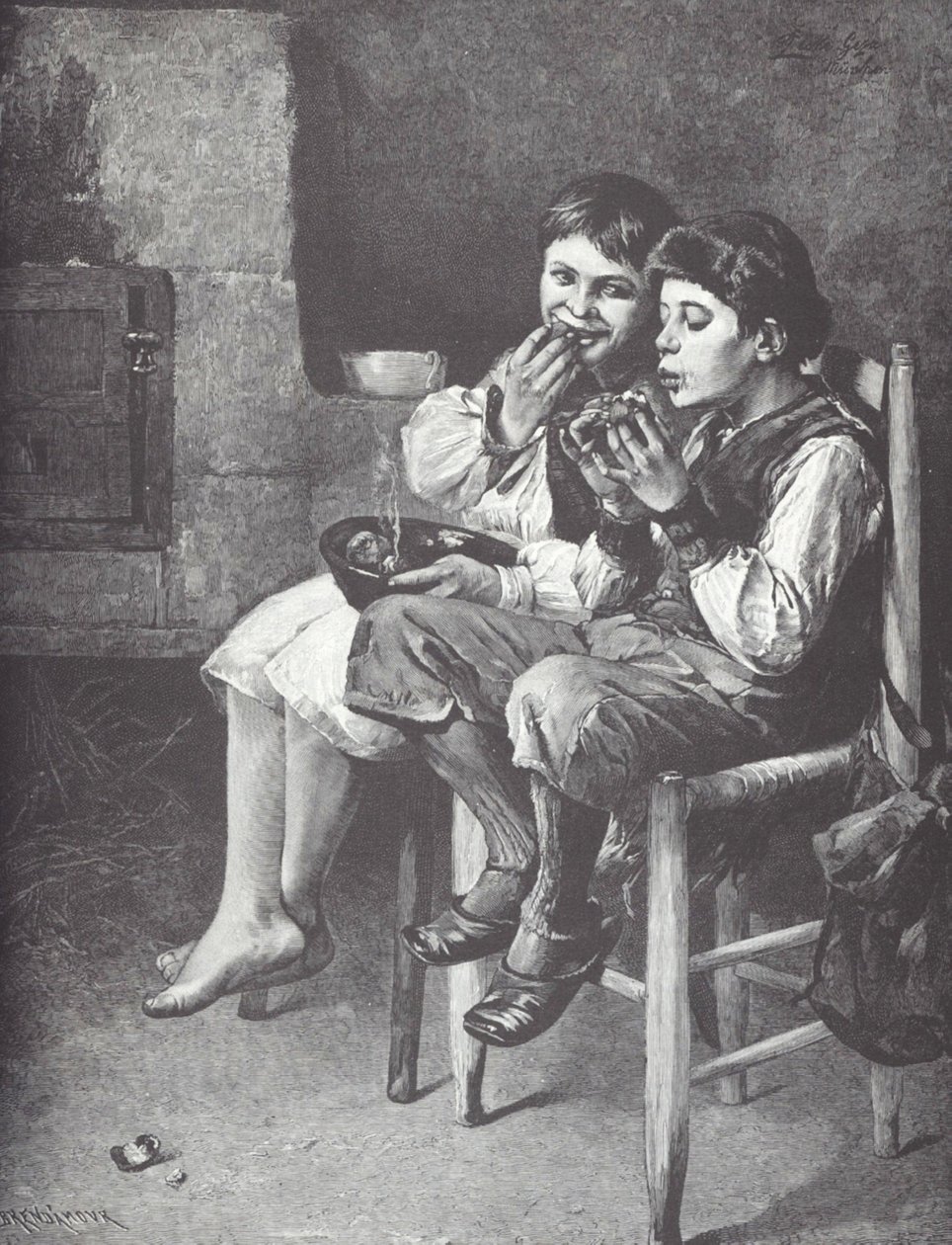 Ragazzi poveri che mangiano, fine XIX secolo da Unknown artist