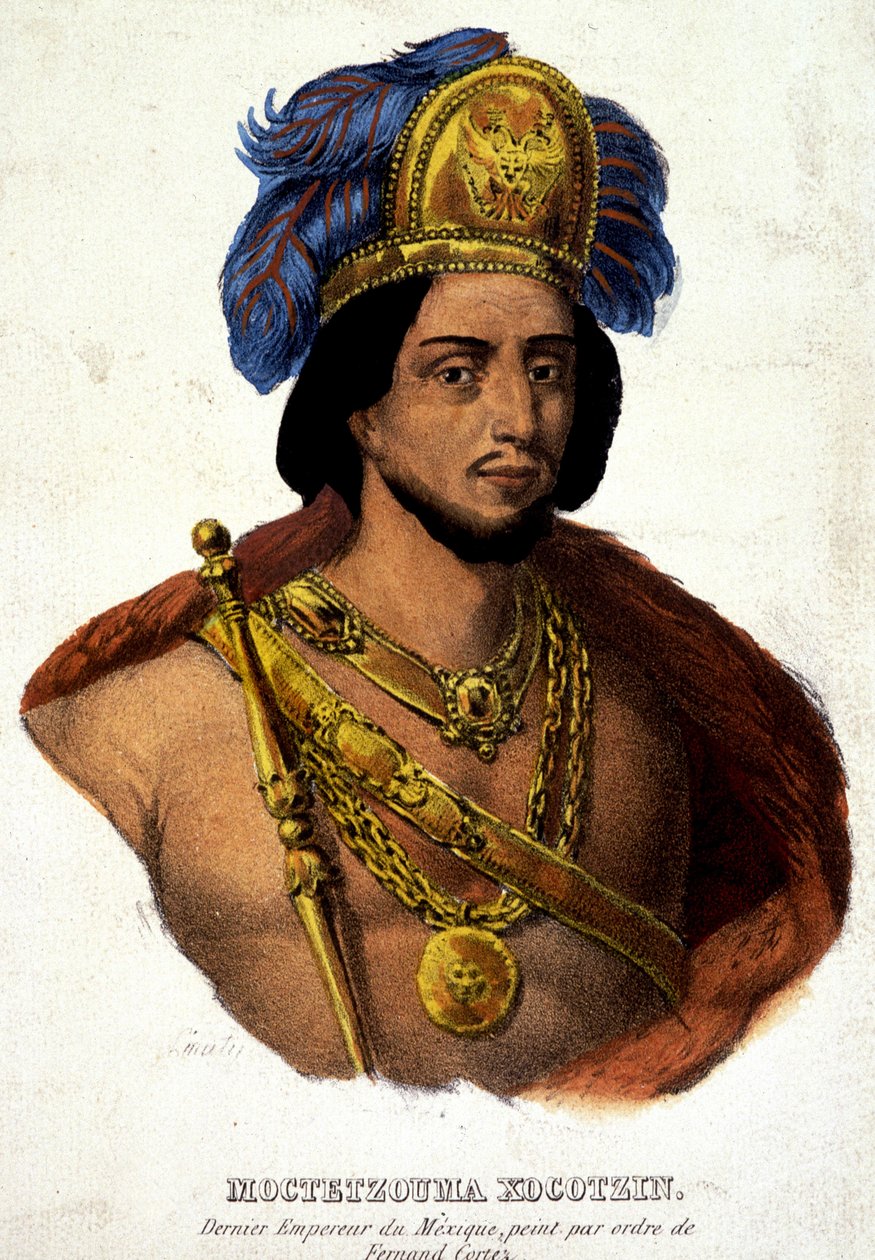 Ritratto in busto di Moctezuma (o Montezuma), ultimo imperatore del Messico - ill. XIX secolo d.C. doc. XVI secolo da Unknown artist